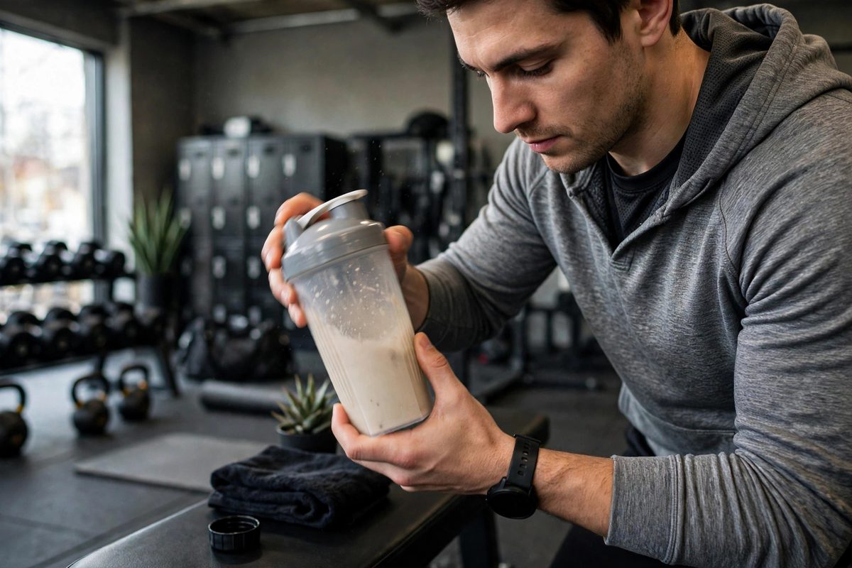 Woman mixing creatine powder into a glass of water at home